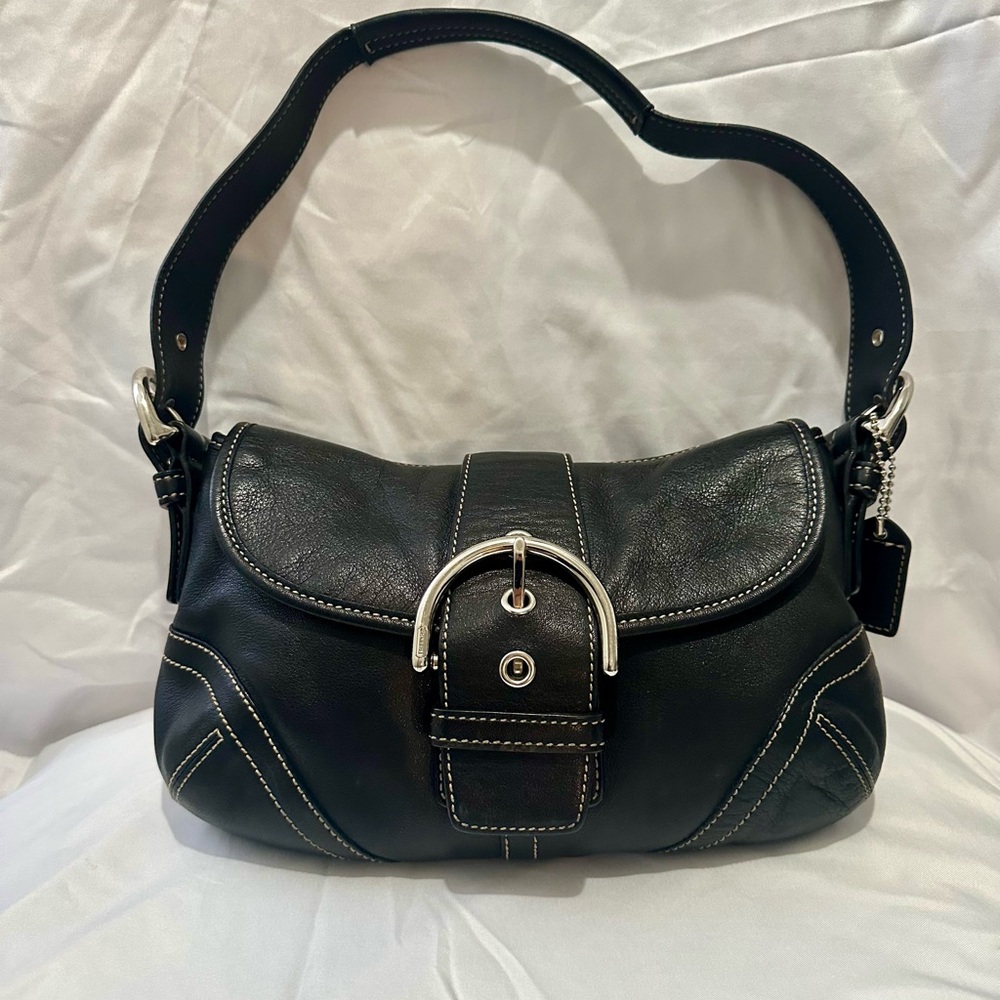 Coach 9247 Vintage Black Leather Soho Shoulder Bag Y2K Small Purse Silver Buckle